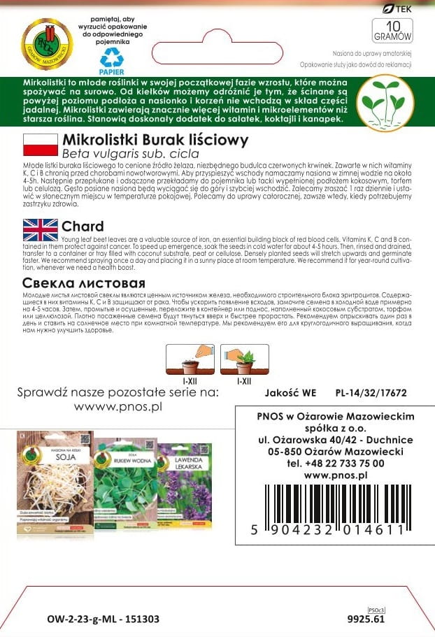 Nasiona na mikrolistki Burak liściowy 10g