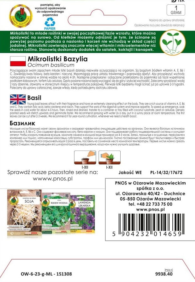 Nasiona na mikrolistki Bazylia 1g