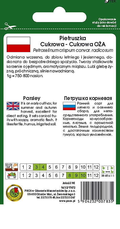 Pietruszka korzeniowa CUKROWA-CUKROWA OŻA 5g