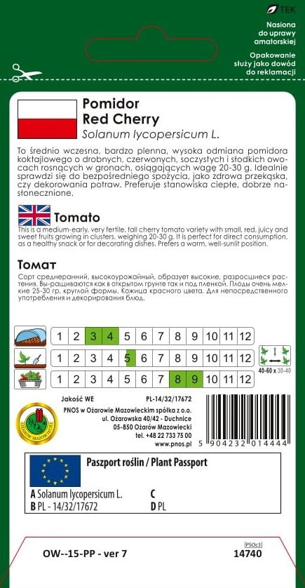 Pomidor gruntowy koktajlowy RED CHERRY 1g