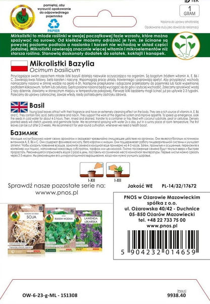 Nasiona na mikrolistki Bazylia 1g